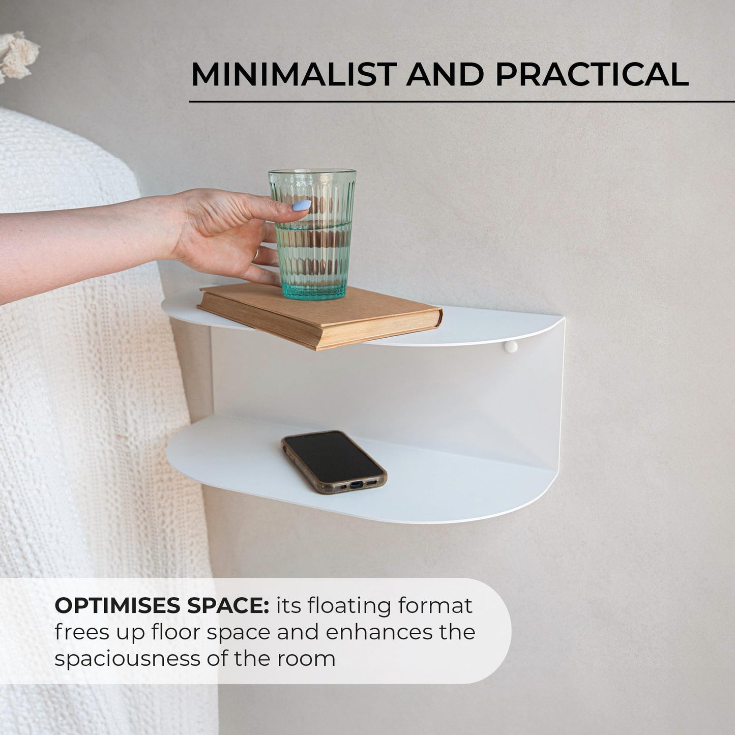 MILUKA Floating Bedside Tables Set of 2 | Wall Mounted Console Table 40 X 20 cm in Beige Sand Metal, 2 shelf Design | Modern Floating shelves
