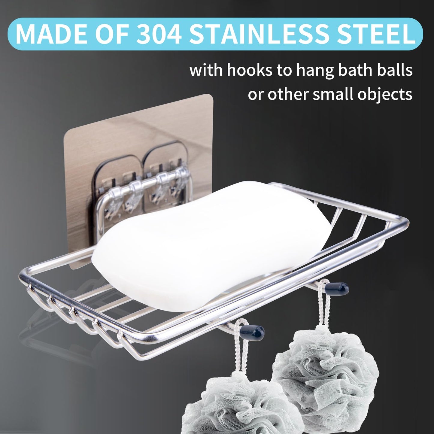 2 Pack Self Adhesive Bar Soap Dish Holder,Stainless Steel Wall Mounted,Waterproof,Drill-Free Soap Tray For Shower Bathroom Kitchen, Silver