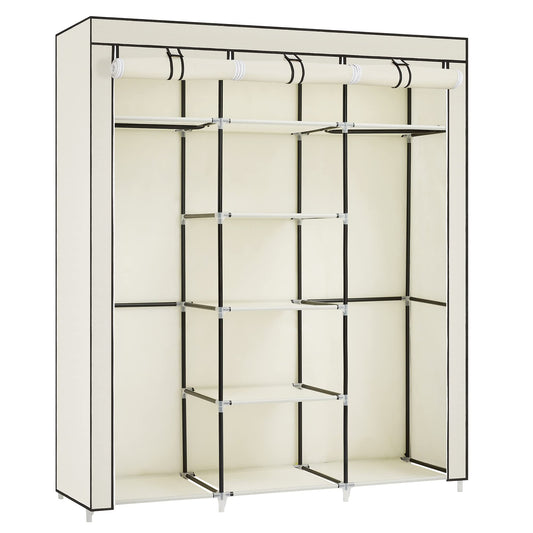 Songmics Folding Wardrobe, Fabric Closet, Foldable Wardrobe with 2 Clothes Rails, 175 x 150 x 45 cm, Beige RYG12M
