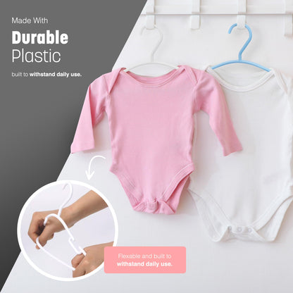 KEPLIN 36 Pack Children's Hangers, Plastic, Nonslip Baby Coat, Space Saving Tubular Hangers, More Storage for Kids Children Clothes Dresses White