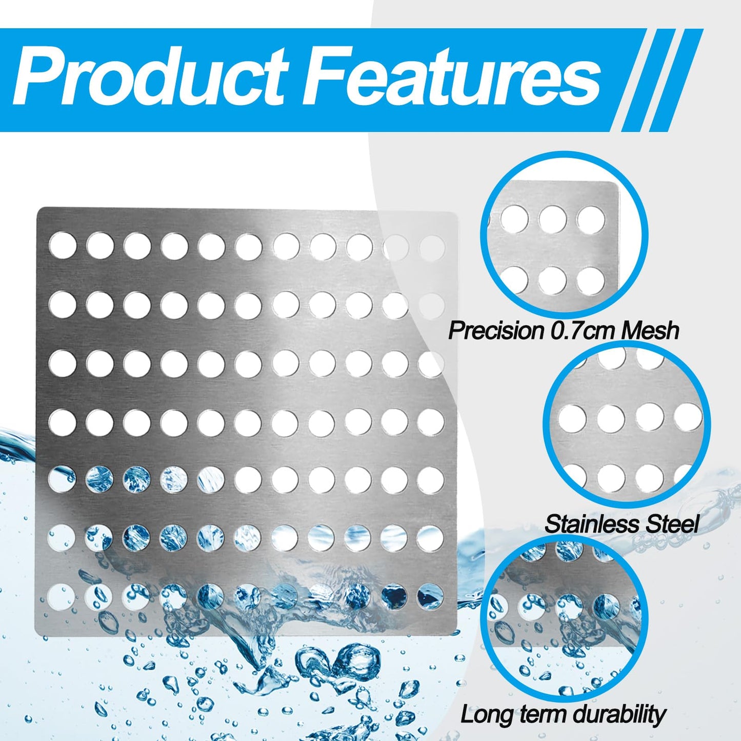 2 Pack Stainless Steel Drain Cover 15x15cm Square Outdoor Drain Cover