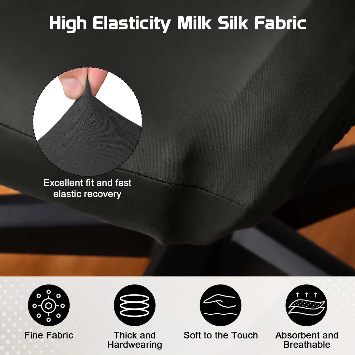 6Pcs Gaming Chair Set - Soft Breathable Black Stretch Cover & Arm & Headphone Accessories for Office & Computer Swivel Chairs