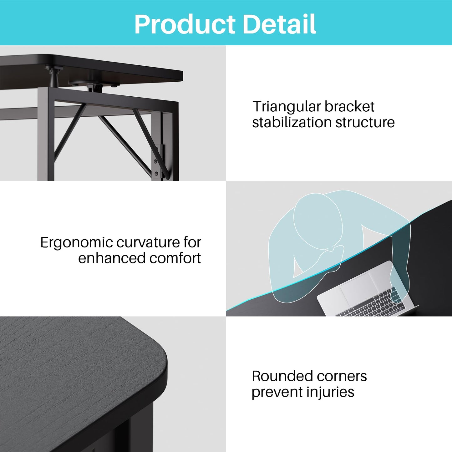 JOYMOOP Black 100 x 50 cm Folding Desk, No Assembly Small Foldable Desk for Home, Office, Wooden Top Folding Computer Desk for Working, Writing