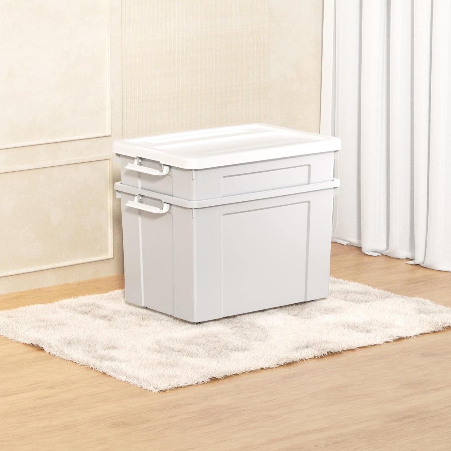 Cetomo 90L*4 Storage Boxes, Plastic Storage Box with Lids, Organizing Container with Secure Latching Buckles, Stackable, Nestable