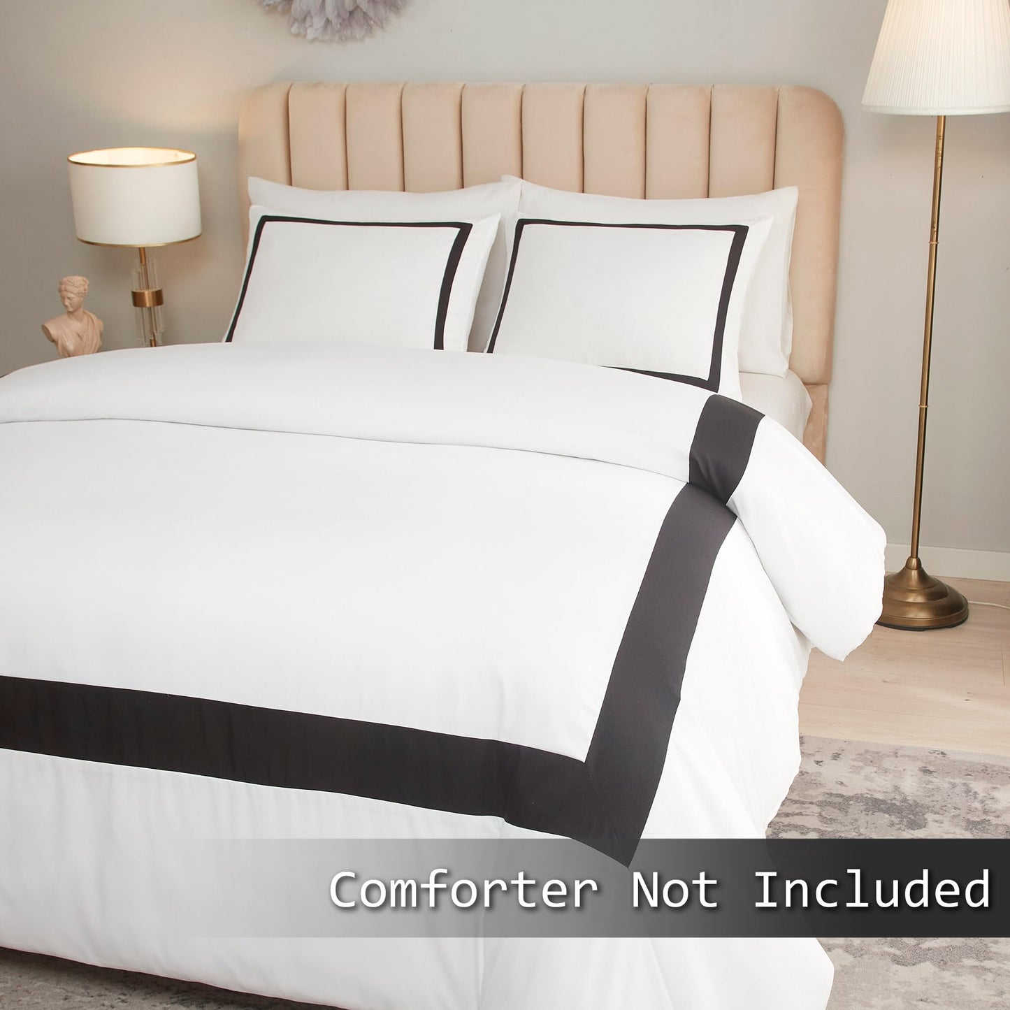 OSVINO Hotel Duvet Cover Set 3Pcs Microfiber Simple Line Style Bedding Set Ultra Soft Quilt Cover Set with Pillowcases, Black, Double