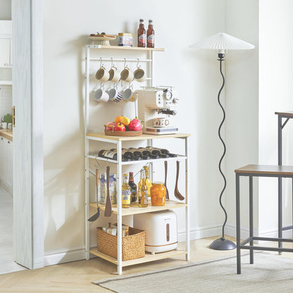 YMYNY Kitchen Baker's Rack, Microwave Oven Stand with Storage Shelves, Industrial Coffee Bar Station, with Adjustable Wine Holders and S-Hooks
