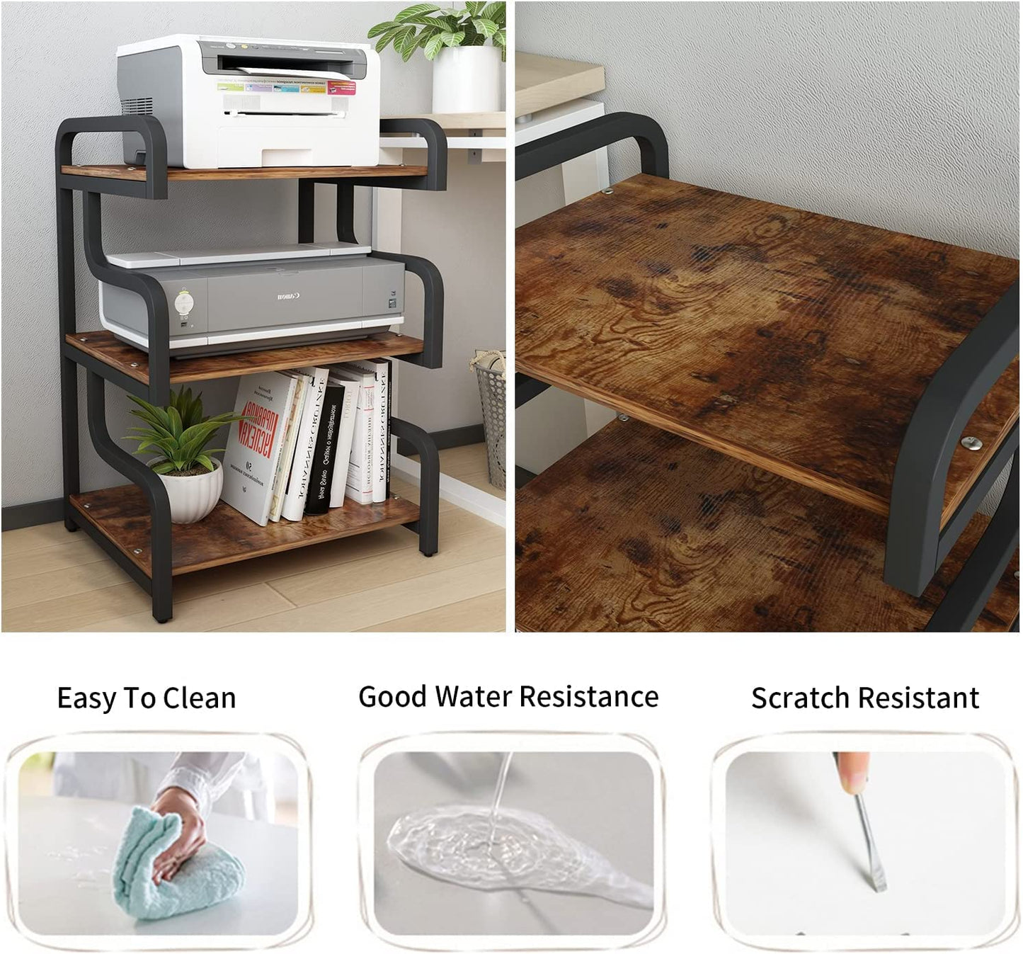 PUNCIA 3-Tier Printer Stand with Storage Movable Printer Table on Wheels