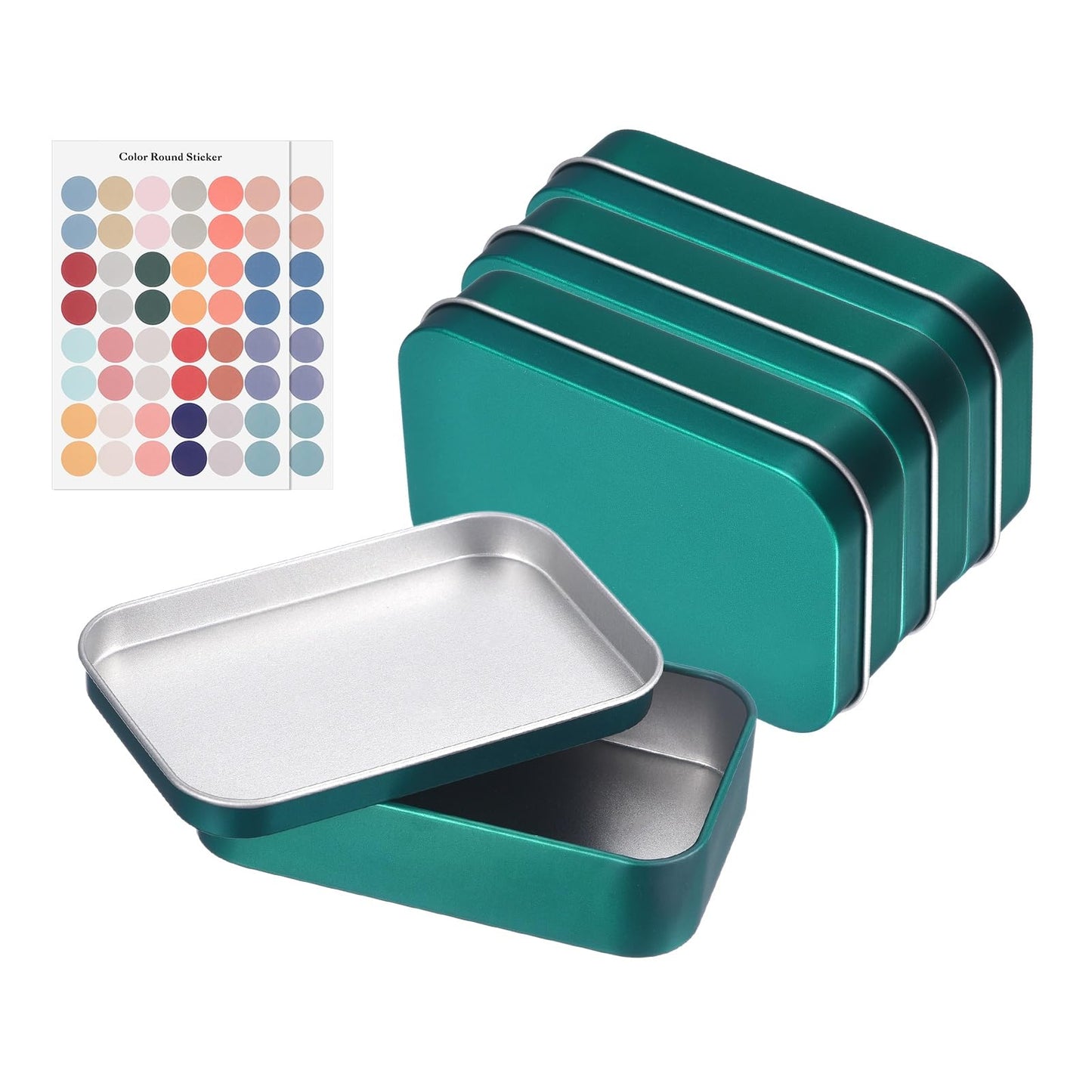 sourcing map 4Pcs Metal Tin Box Container, 3.7x2.4x0.9 Rectangular Empty Box with Self Adhesive Colored Stickers