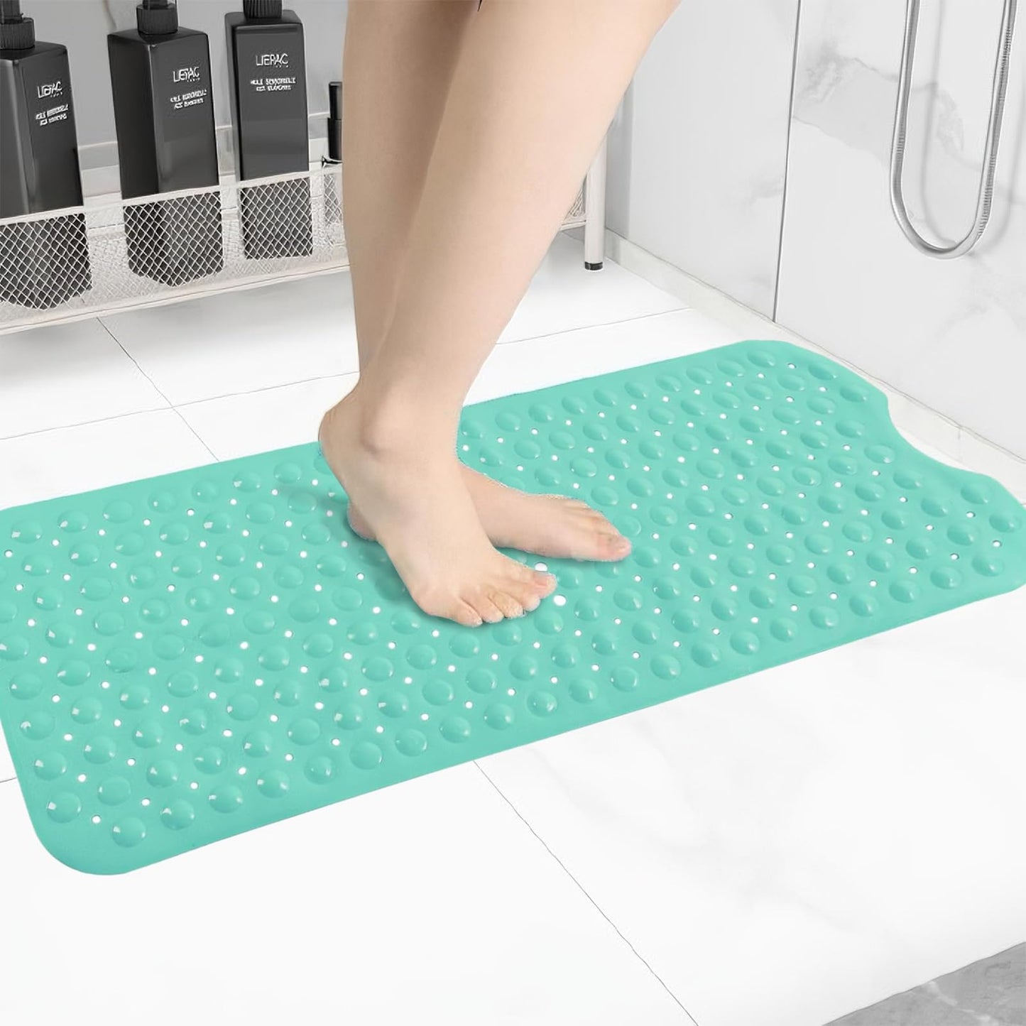 Non-Slip Bath Mat - Anti Mould Shower Mat 100x40cm with Suction Cups, Natural Textured Design for UK Bathroom, Quick-Dry & Odourless PVC (Mars Green)