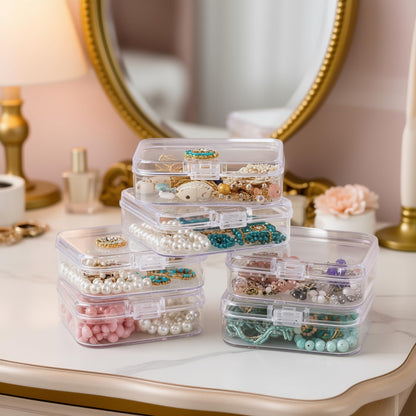 Thintinick 100 Pack Rectangular Clear Plastic Storage Containers Box with Hinged Lid for Beads and Other Small Craft Items 3.35 x 2.17 x 0.98 inch