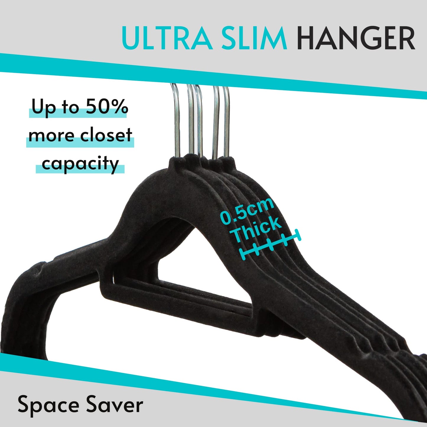 Livel 50 Velvet Suit Hangers - Heavy Duty Black Clothes Hangers With Non-Slip Premium Finish - 360 Degree Swivel Hook for Coats, Jackets, and Trousers