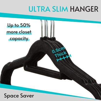Livel 50 Velvet Suit Hangers - Heavy Duty Black Clothes Hangers With Non-Slip Premium Finish - 360 Degree Swivel Hook for Coats, Jackets, and Trousers