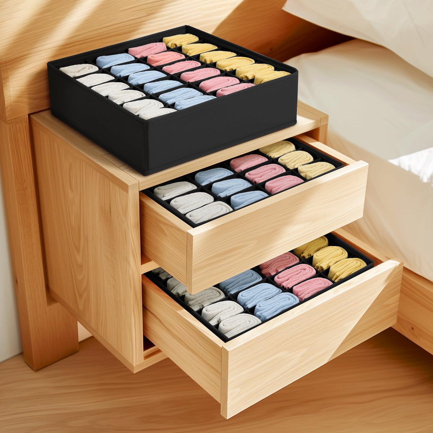 DIMJ Sock Drawer Organiser Dividers - 24 Cell Wardrobe Organiser, Set of 2