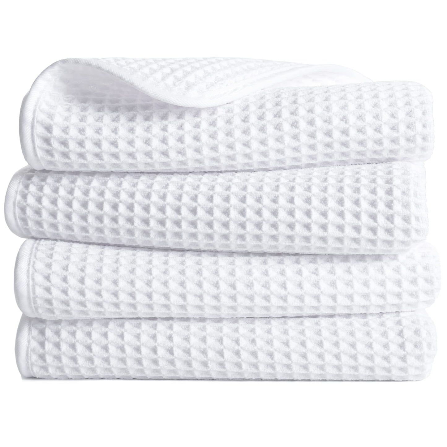 POLYTE Microfibre Lint Free Hand Towel, 40 x 76 cm, 4 Pack (White, Waffle Weave)