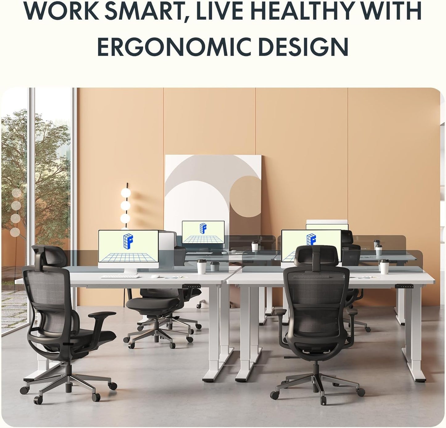FLEXISPOT 140 x 60 cm Electric Standing Desk, Sit Stand Table Height Adjustable Desk with Backpack Hook and Memory Smart Pannel
