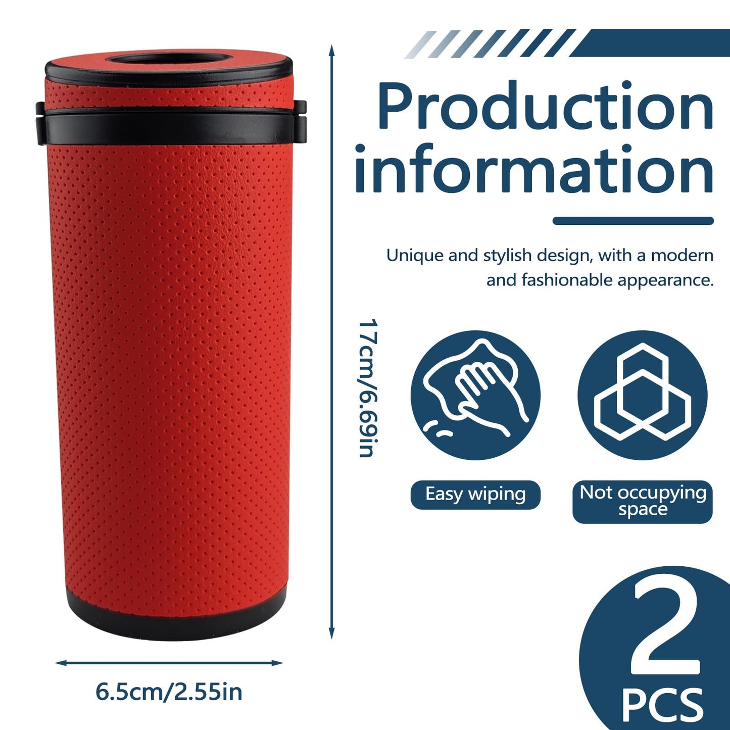 Thatyro 2 Pieces Leather Car Tissues Holder Cylinder with Window Breaker, Refillable Round Tissue Boxes for Car Cup Holder Container Fit Vehicle Home