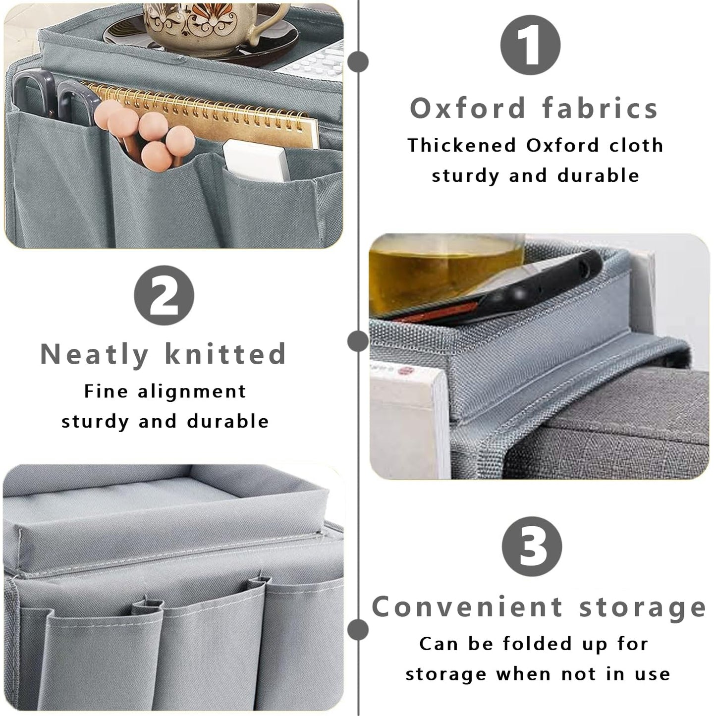 Sofa Armrest Organizer Candy Organizer with Tray & 5 Pockets, Foldable Couch Arm Rest Storage Bag Sofa Armchair Hanging Storage with Cup Holder for