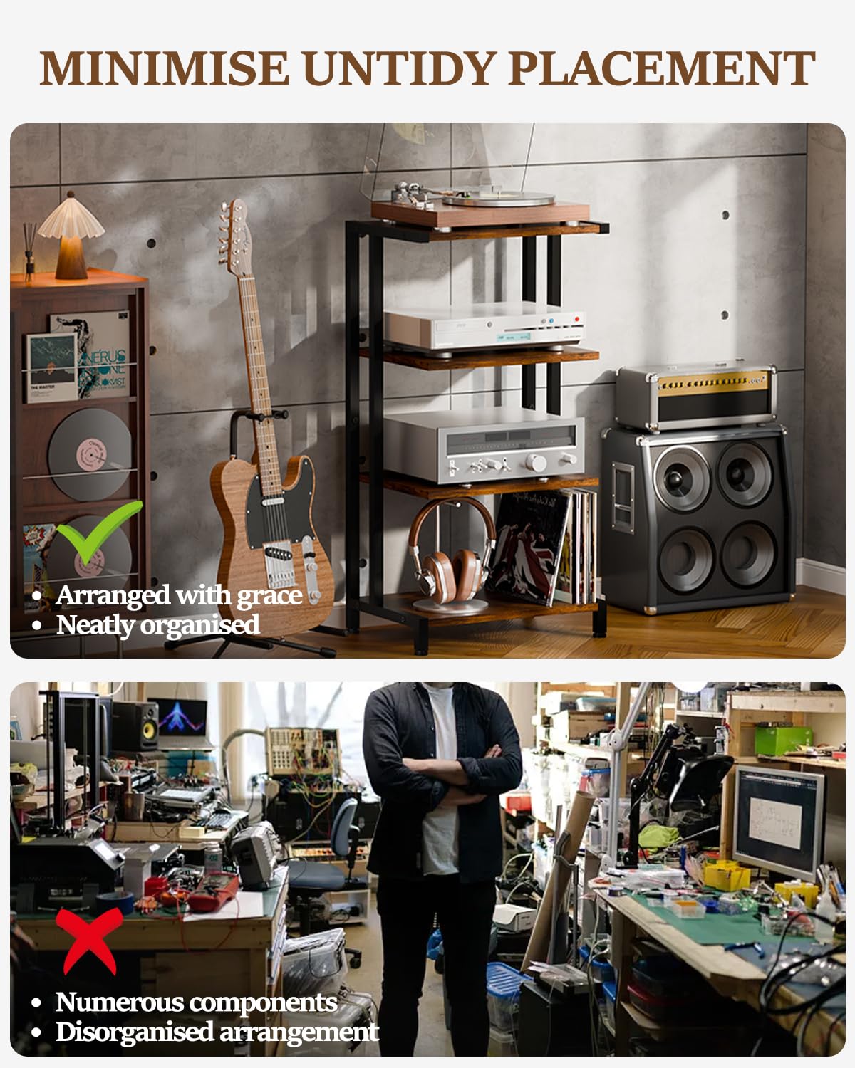 Hocomay HiFi Stand With Storage Shelf - 4-Tier - 28D x 42W x 81H cm