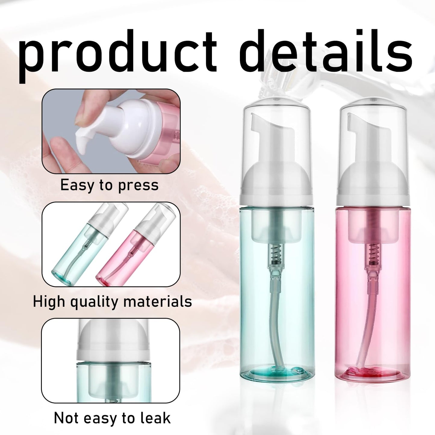 2PCS Foam Pump Bottle Travel Portable Small Size Mousse Foam Soap Dispenser