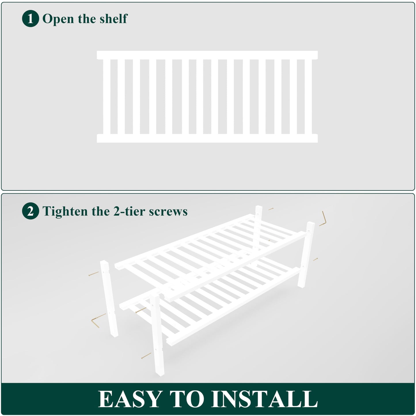 smiry Shoe Rack, 2 Tier Bamboo Shoe Organizer, Stackable Free Standing Wooden Shoe Storage Shelf for Entryway, Front Door Entrance, White