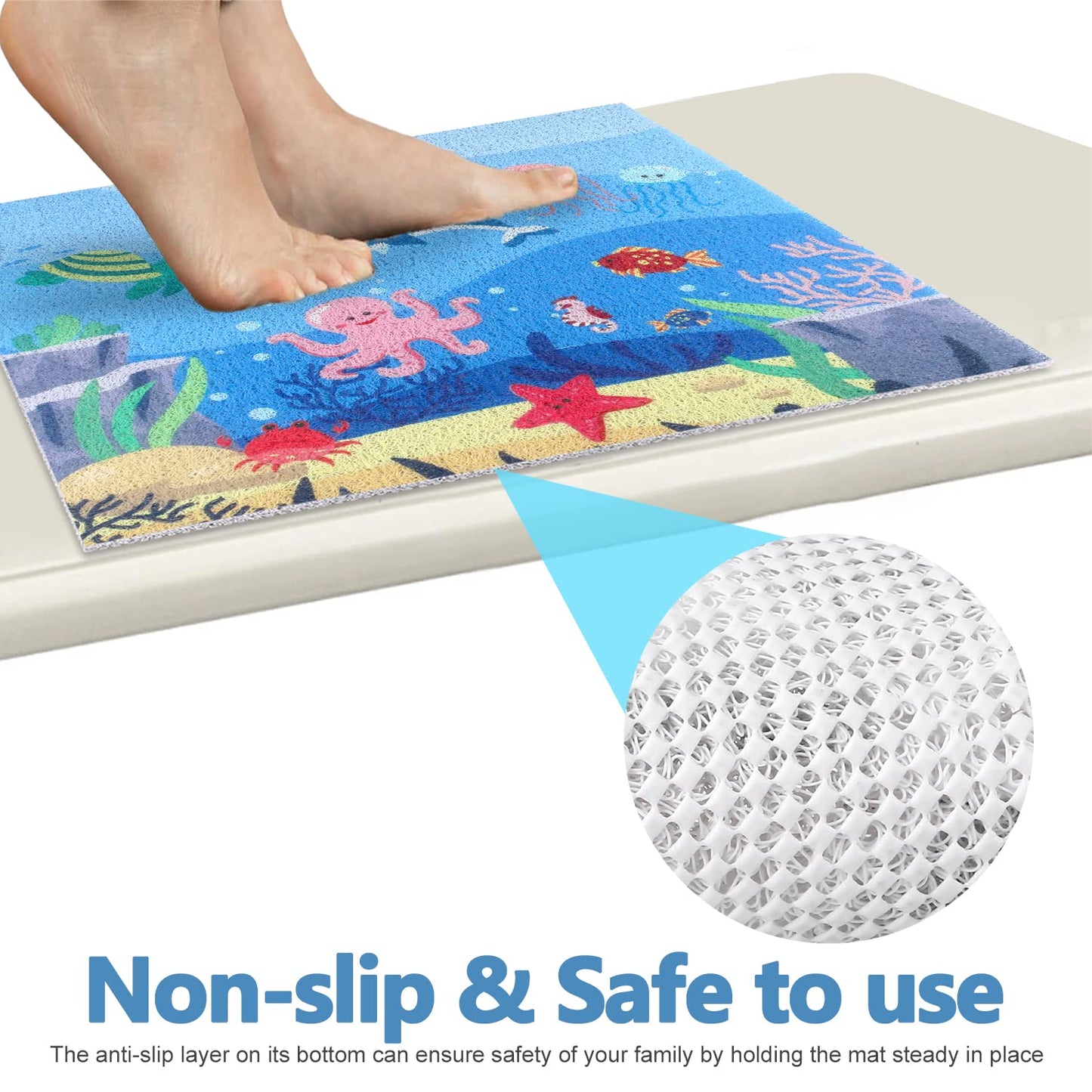 Square Shower Mat 60x60 cm, Loofah Shower Mats for Inside Shower, Non Slip Anti Mould Bath Mat