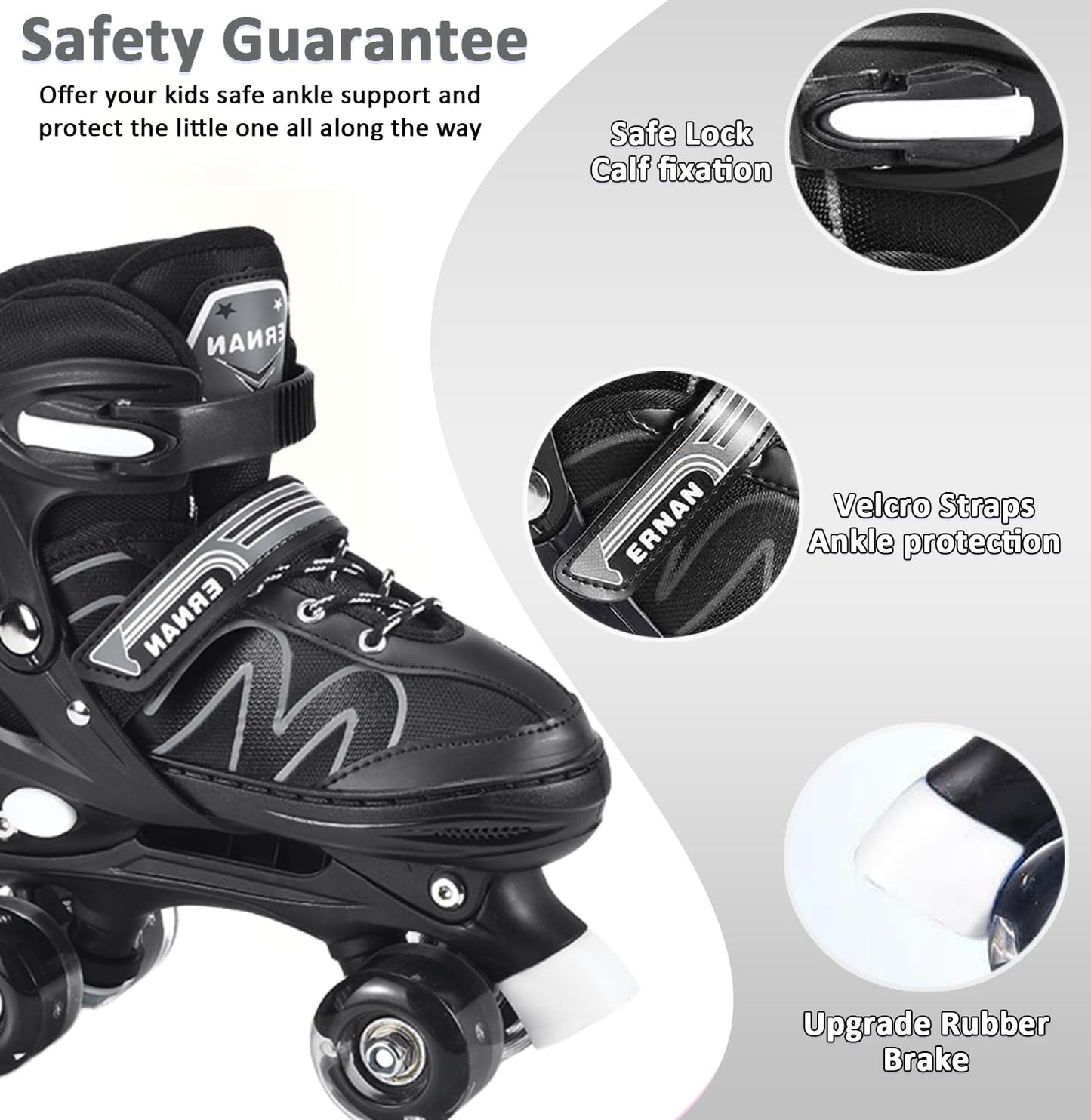 ERNAN Roller skates kids Roller boots,8 Light up Wheels and 4 Sizes Adjustable.Rollerskates for Kids Beginners, Suitable for Indoor Outdoor (White, S)