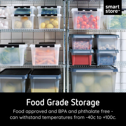SmartStore 14L Clear Plastic Storage Boxes with Lid, 4 Pack, Reinforced, 10 Year Guarantee, Food Safe, Clip Locked, Stackable and Nestable, BPA Free