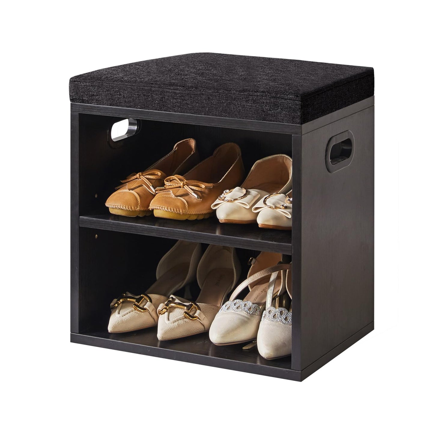 YMYNY Small Shoe Storage Bench with Cushion, Black, HBD028B