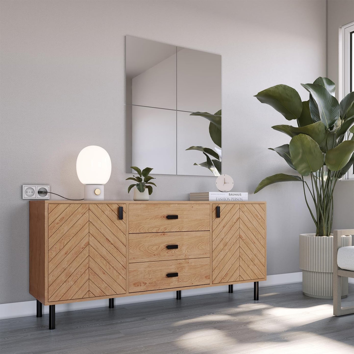 Seconique Leon 2 Door 3 Drawer Sideboard in Medium Oak Effect
