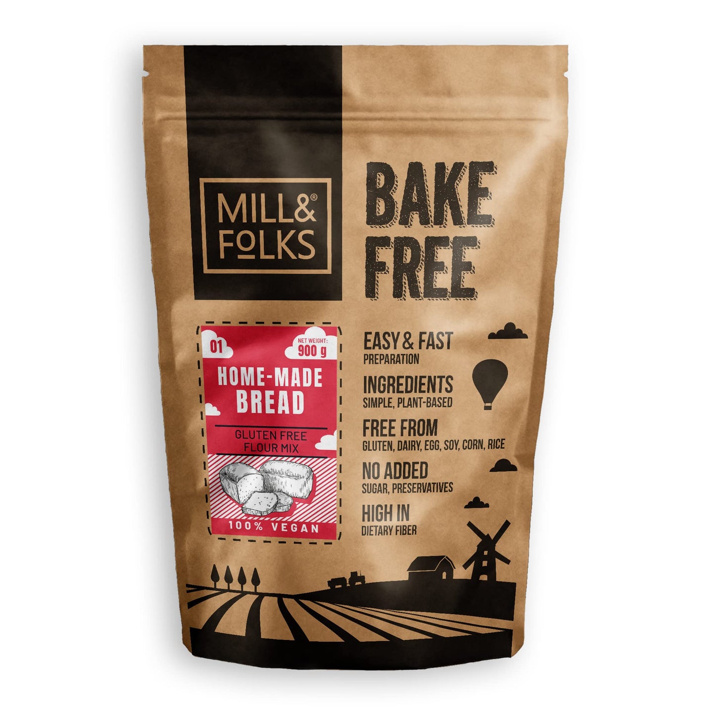 Mill & Folks Bake-Free Home-made Bread Flour Mixture 900g | Vegan & Gluten-free