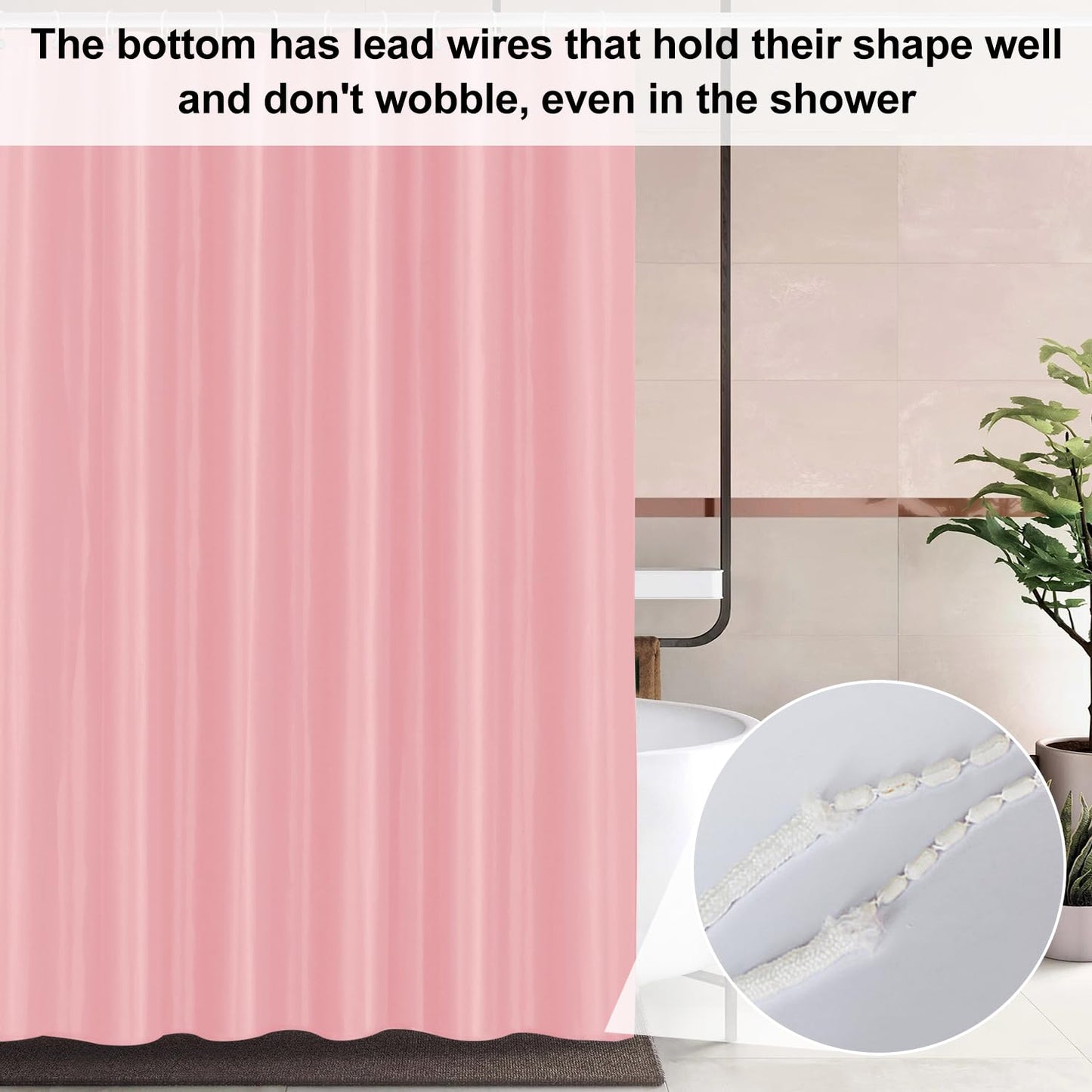 LUKDUNG 180 x 220 cm Polyester Textile Shower Curtain Anti-Mould for Bathroom, Curtain for Bathtub Shower Made of Fabric Waterproof Washable Shower