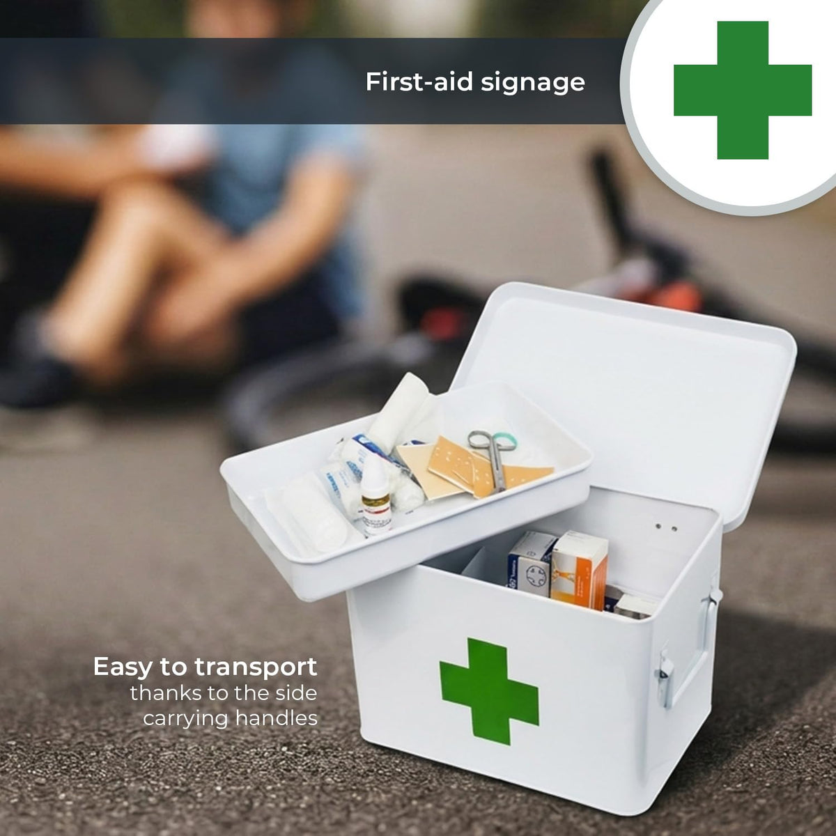 HMF Metal Home Pharmacy Chest for Medicine Storage | 32.5 x 20 x 20.5 cm | White