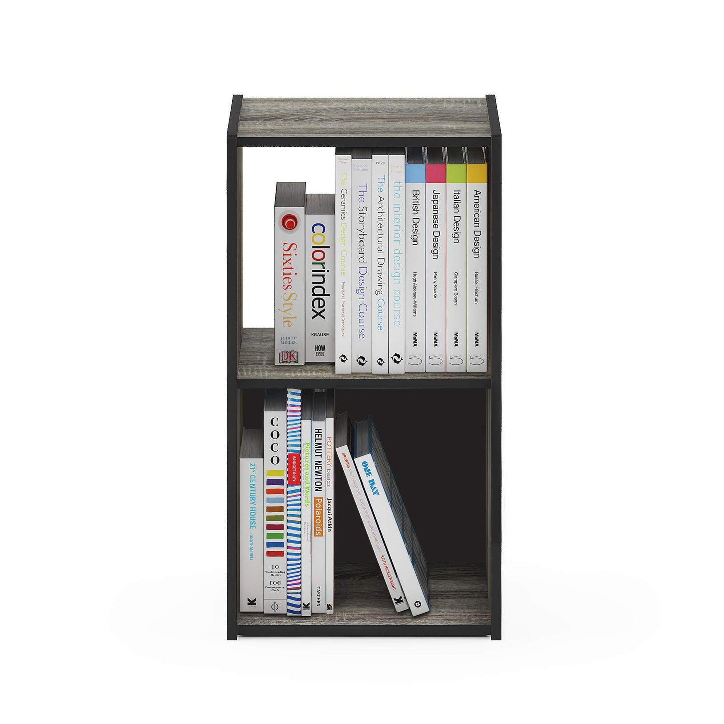 Furinno PELLI Book Shelf, 2x1 Bookshelf, Cube Storage Organizer Cabinet, 12.2 x 11.6 x 24.2, for Living Room, Bedroom, Home Office, French Oak/Black
