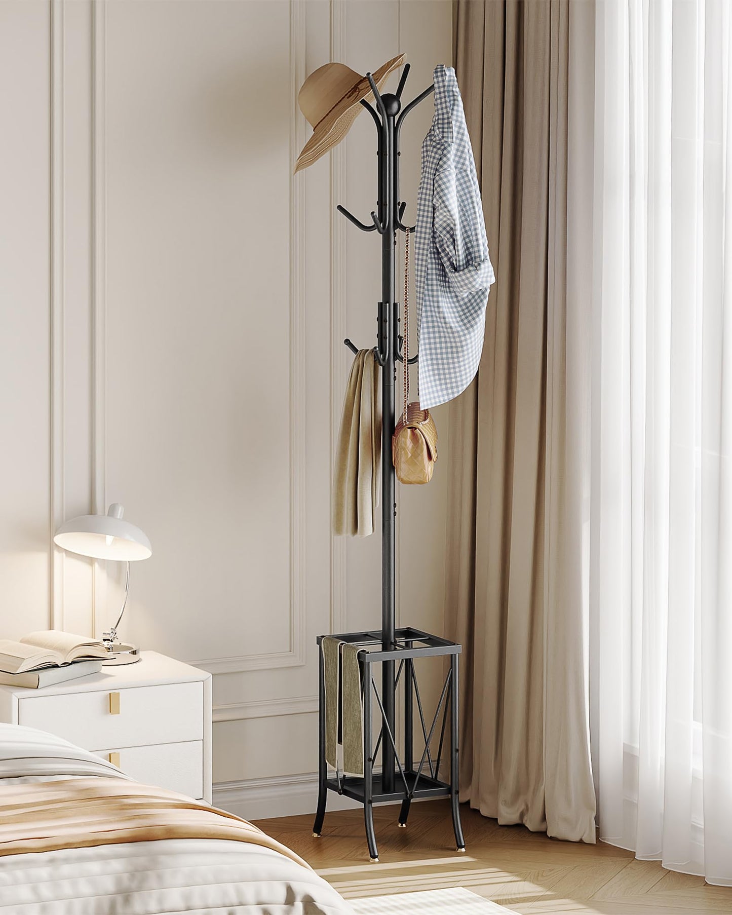 CHOEZON Coat Rack Freestanding, Coat Stand with Umbrella Holder, Entryway Hanger Stand with12 Hooks, Metal Hall Tree for Bags, Coats, Hats, Entryway