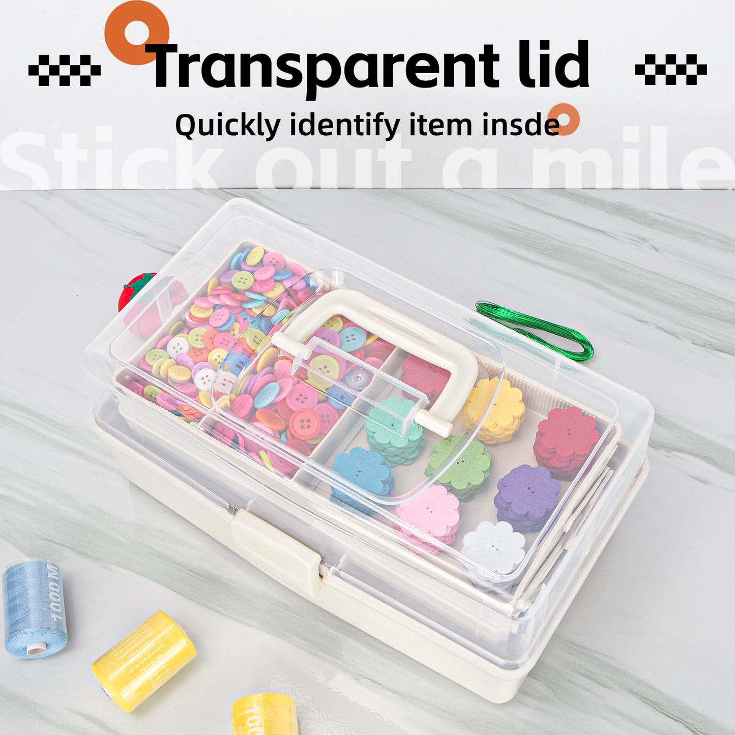 Creahaus 12.5in 3 Layer Multipurpose Storage Box/Craft Storage Boxes With Compartments/Plastic Tool Box/Medicine Storage Box/Hair Accessories