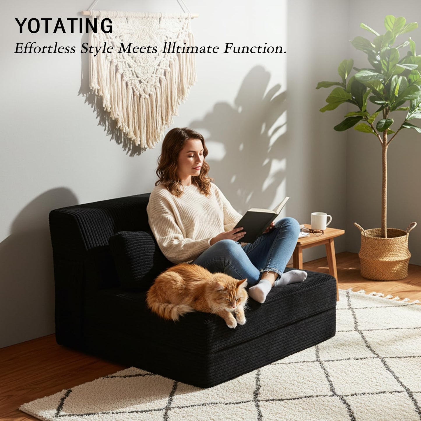 YOTATING Folding Sofa Bed with Pillow, Convertible Sleeper Chair, Comfy Floor Futon Couch Mattress Lounge Sofa for Adults Portable Fold Out Chair Bed