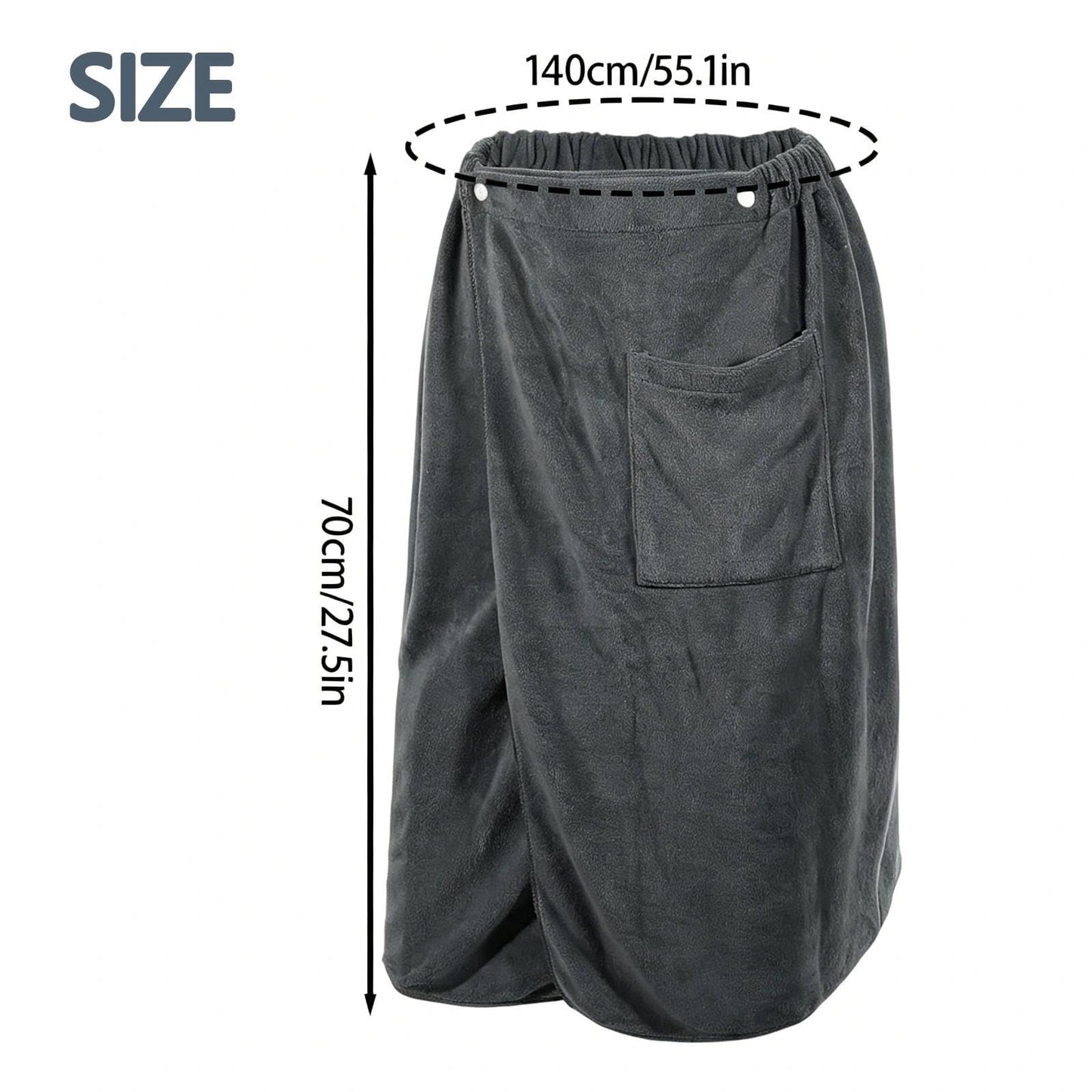HUANYO Men's Bath Towel Wrap with Pocket – Adjustable, Super Absorbent Towel Skirt for Home, Gym, Spa, Beach & Pool (Grey)