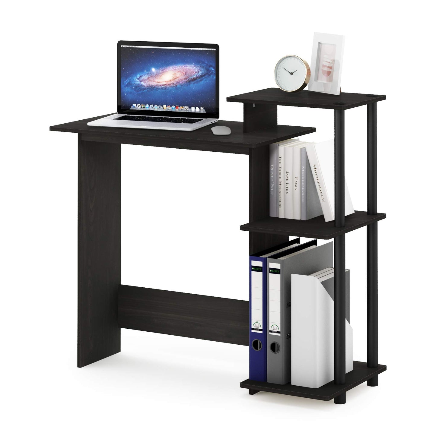 Furinno EFFICIENT Desk, Gaming Desk, with 3 Open Side Shelves, Laptop Notebook Computer Desk,Office Desk for Home Office, Study Room, Dorm, Espresso