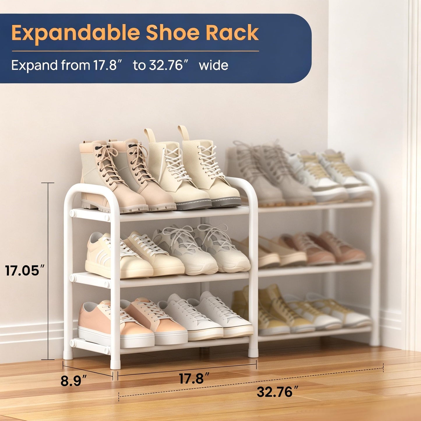 ENJOYBASICS Expandable Shoe Rack, 3 Tier Adjustable Shoe Storage Shelf