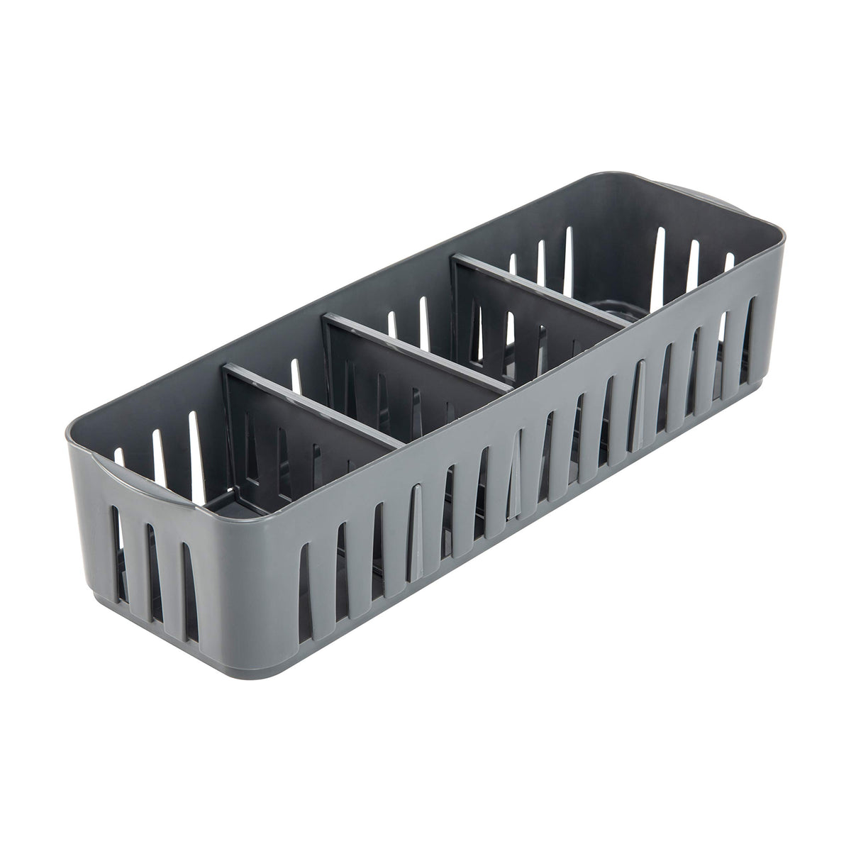 Simplify Stackable Organizer Bin with Adjustable Dividers, 4 Compartment Storage Basket, Good for Office, Home & Dorm, Polypropylene, Grey, 1 Pack