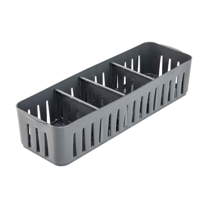 Simplify Stackable Organizer Bin with Adjustable Dividers, 4 Compartment Storage Basket, Good for Office, Home & Dorm, Polypropylene, Grey, 1 Pack