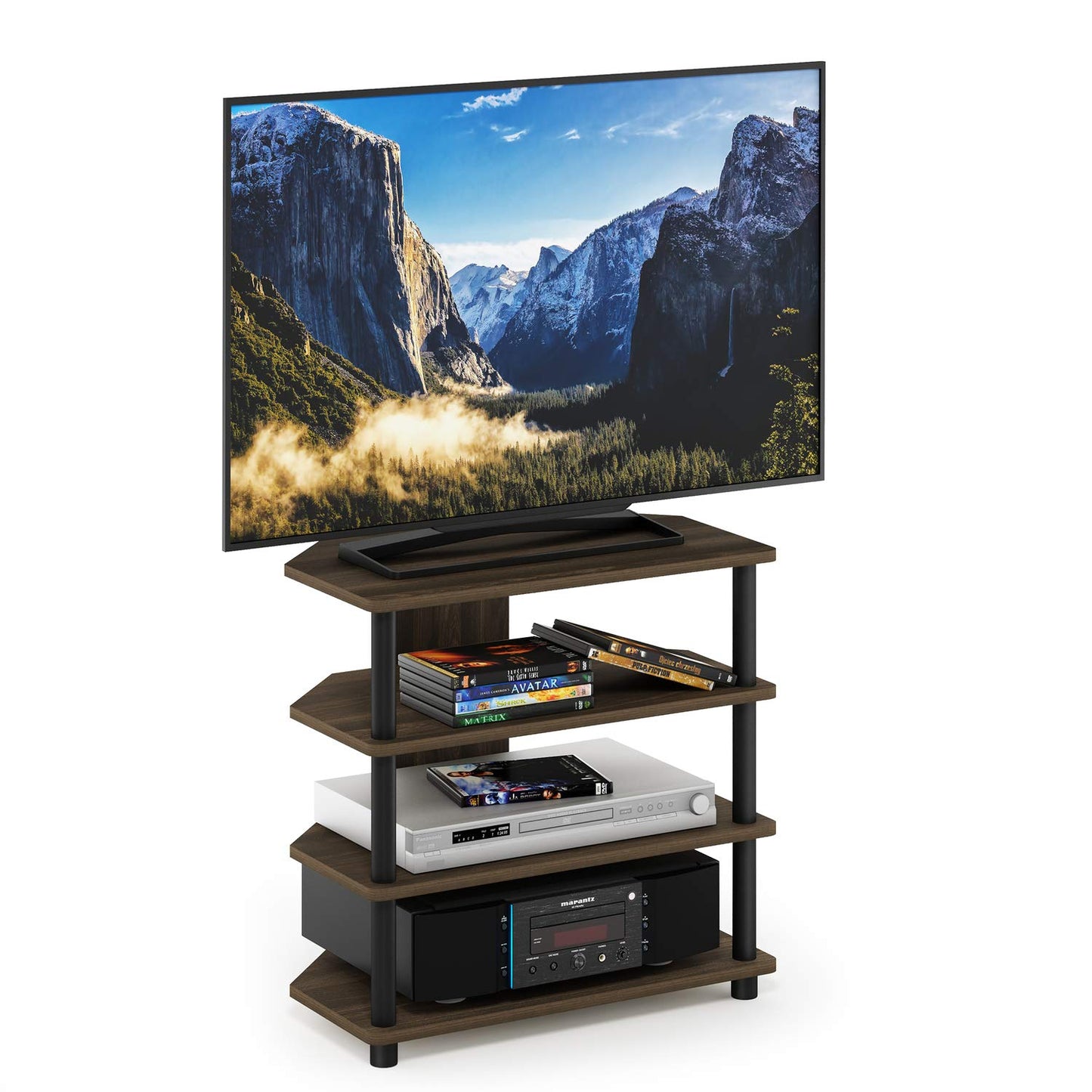 Furinno ECON TV Stand, 4-Tier Petite Entertainment Center, TV Console for TV up to 32 Inch, Easy Assembly, for Living Room, Bedroom, Columbia Walnut