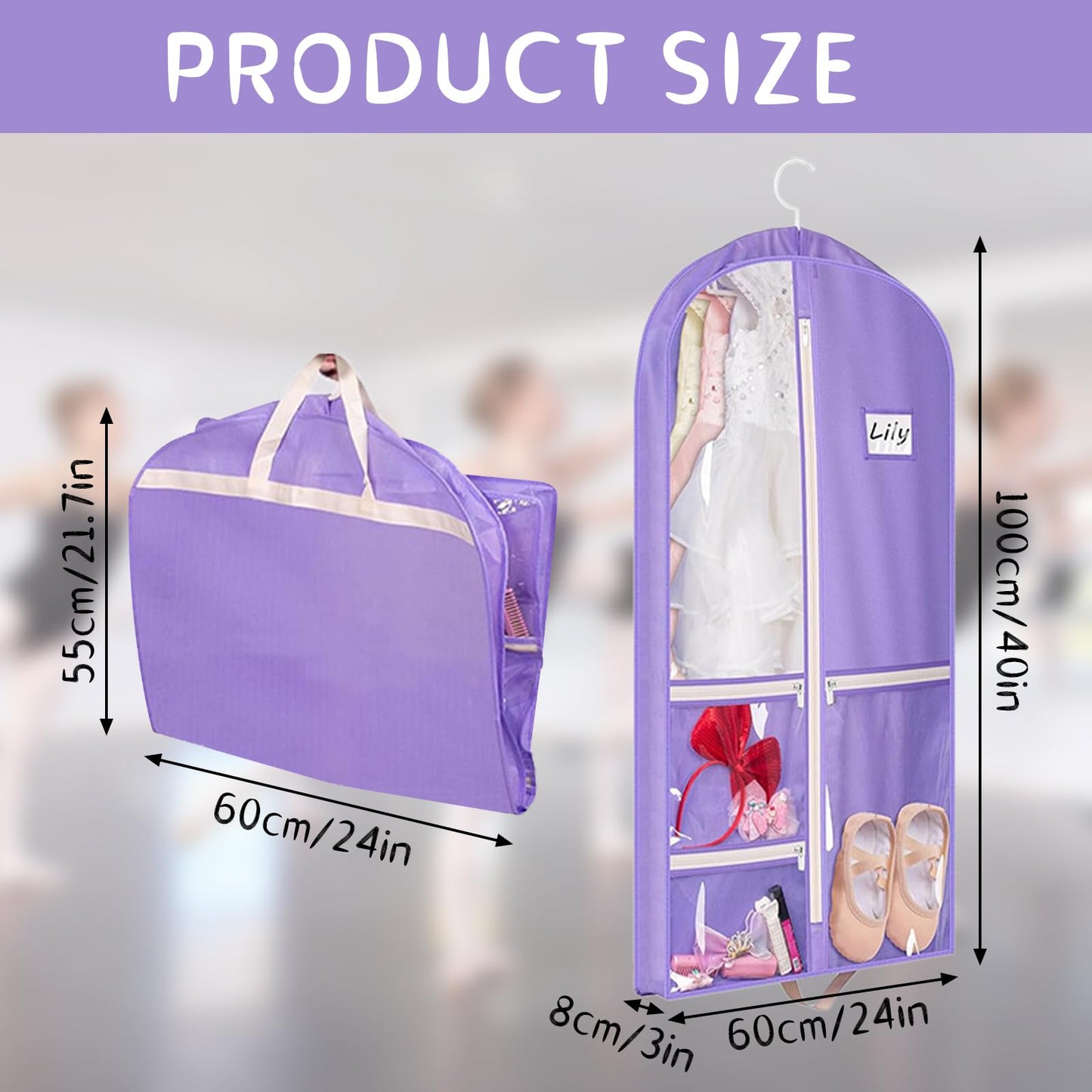 40 inch Dance Costume Bag, Costume Bags for Dancers, Dress Bags with 5 Zipper Pockets
