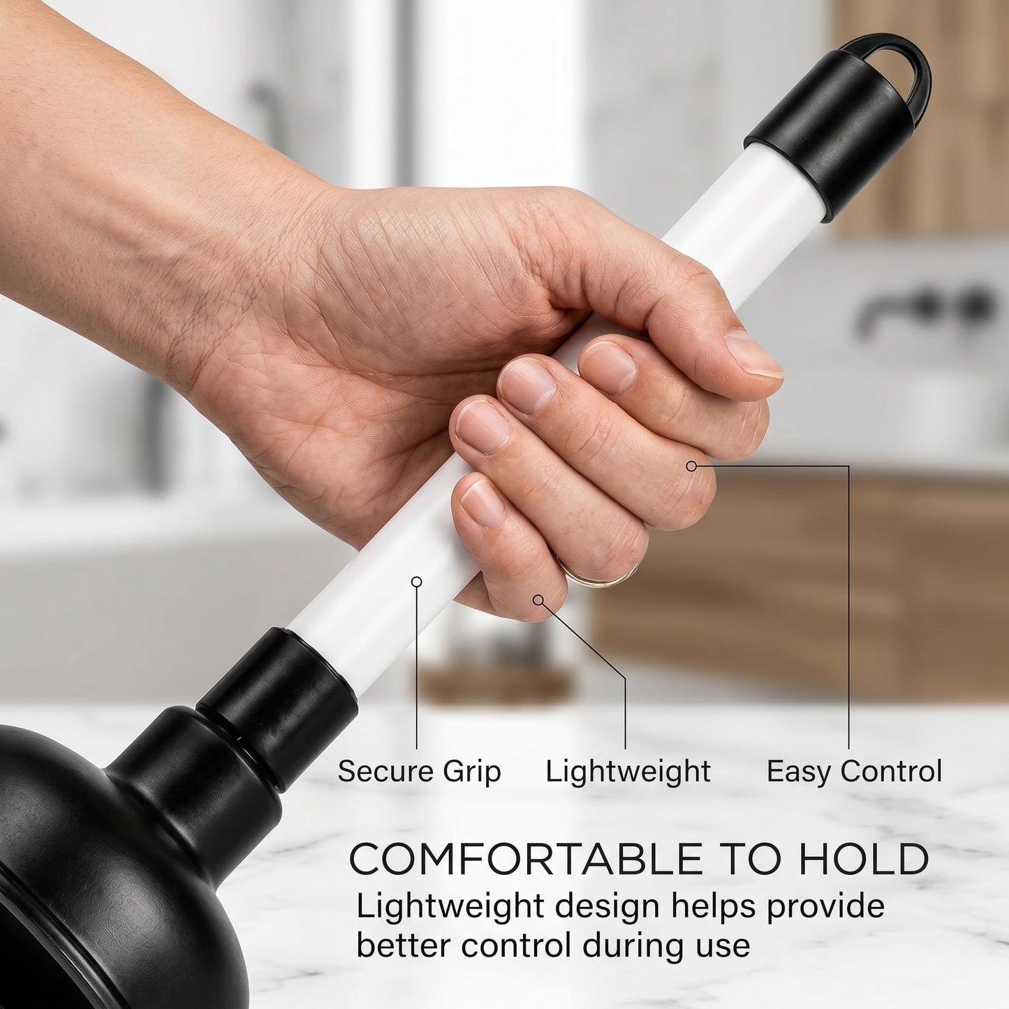 Heavy Duty Drain Unblocker Sink Plunger 9 inch Strong Handle & 4 inch Rubber Cup for Toilet Shower Bathroom Kitchen Drains Powerful Suction Tool Fast