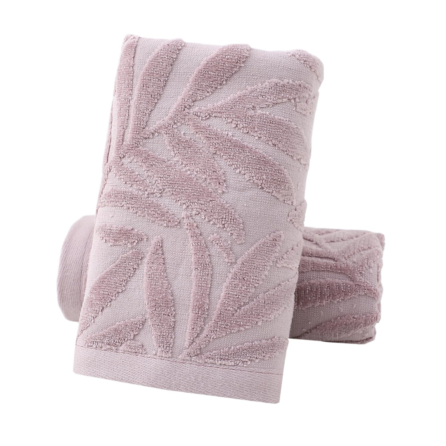 Pidada Hand Towels Set of 2 Leaf Pattern 100% Cotton Absorbent Soft Decorative Towel for Bathroom (Purple)