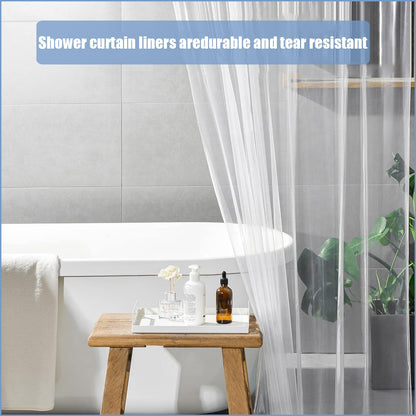 COSORO PEVA Shower Curtain 180x180cm,Heavy Duty Plastic Beige Weighted Shower Curtains Mould Proof Resistant Waterproof Bath Curtains with 12 Hooks