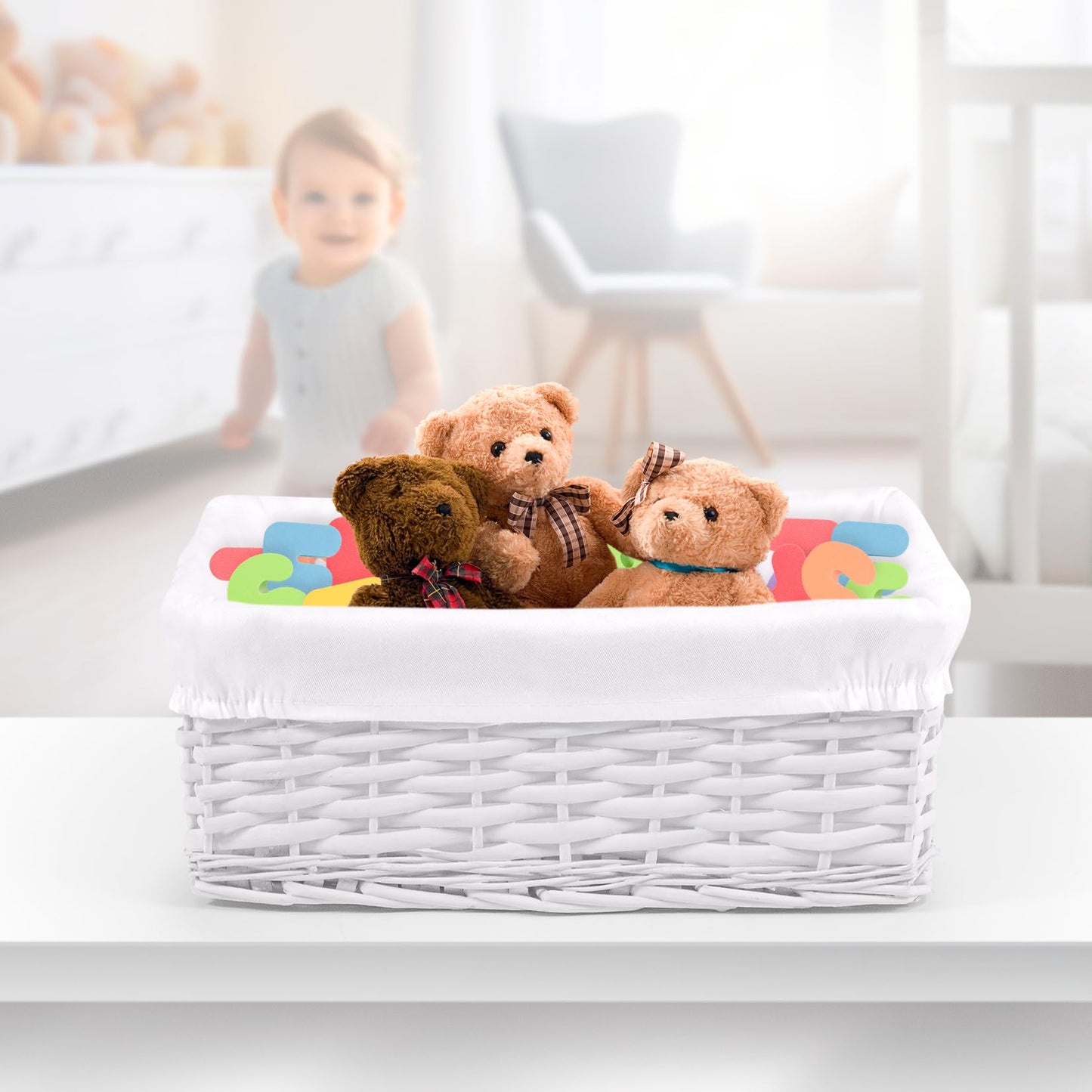 Woodluv Storage Baskets Woven Wicker, Storage Basket for shelves, Baskets to make hampers, Storage Box, Storage Organiser, White, Medium