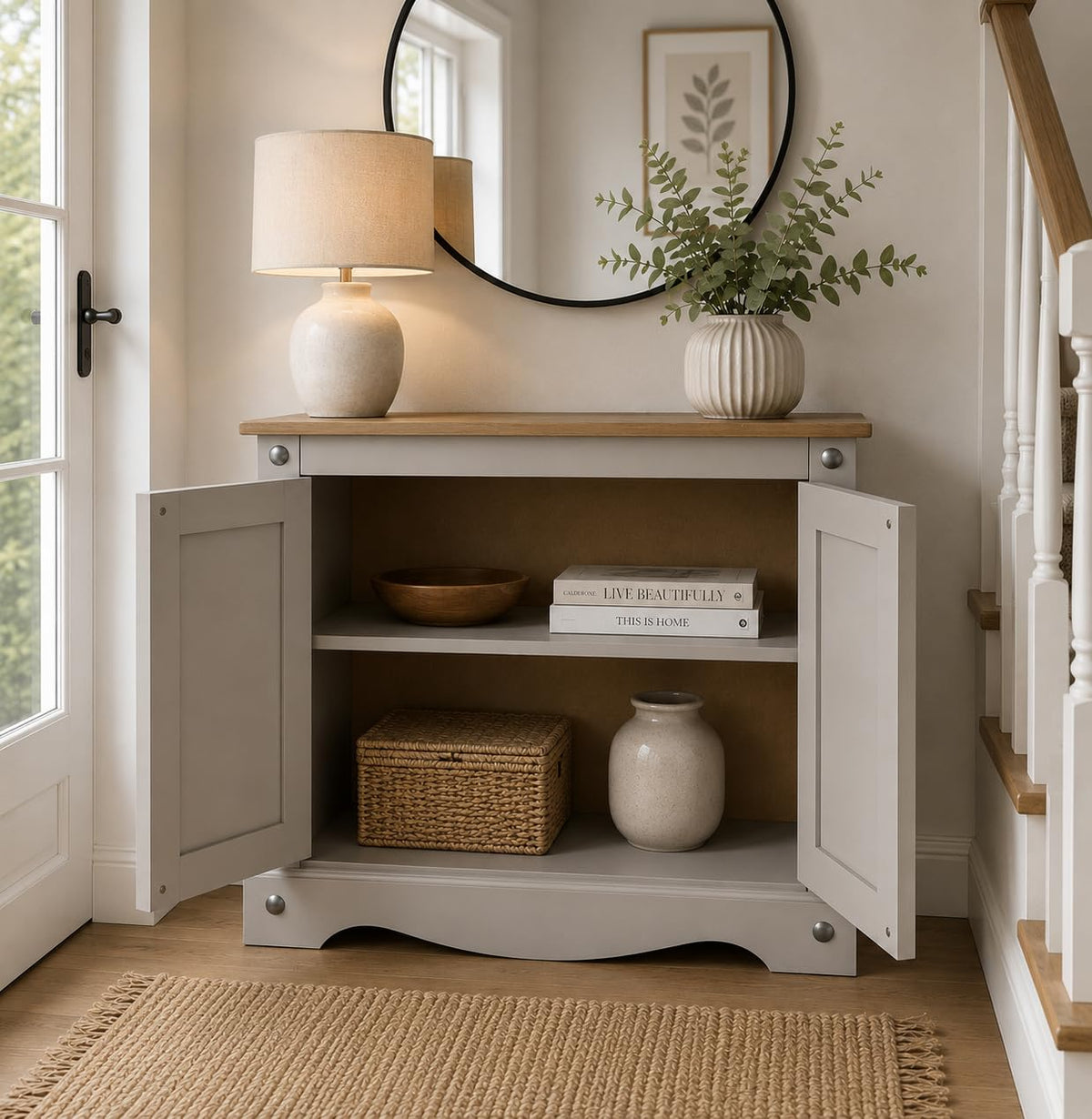Corona Sideboard 2 Door Cupboard Grey Mexican Solid Pine Wood Cabinet W 75 x D 36 x H 73 cm