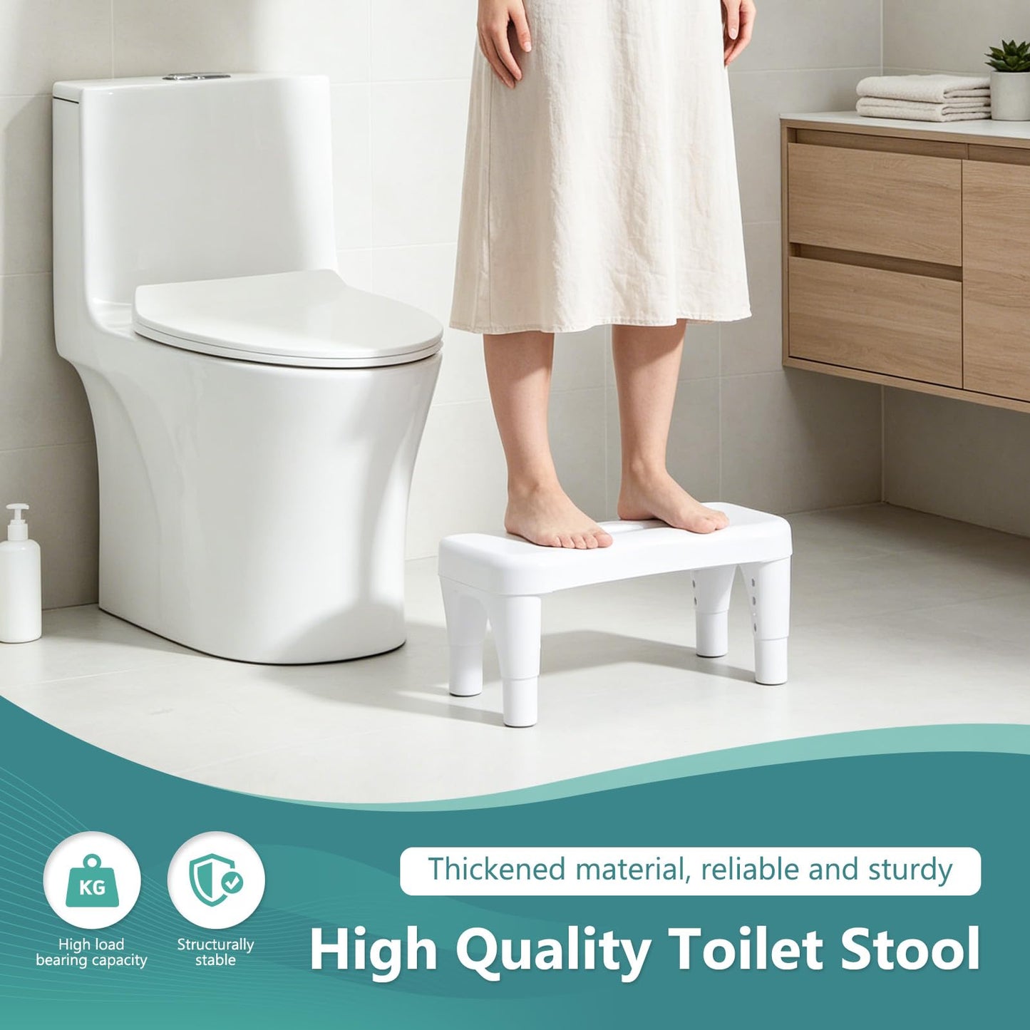 Fanwer Poop Stool Toilet White Adults for Bathroom, 5.9" to 8.5" Adjustable Height Toilet Stools Squat Adult