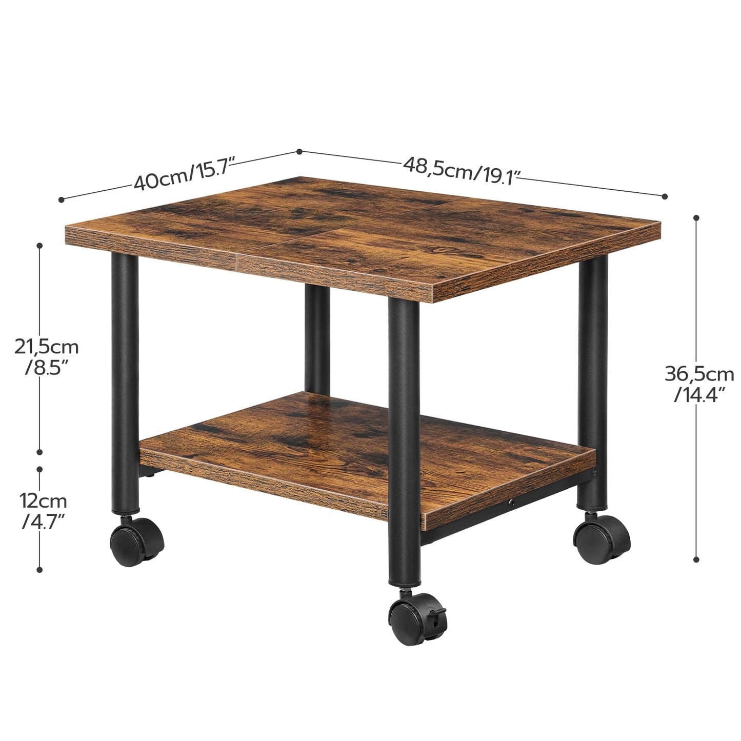 HOOBRO Under-Desk Printer Stand, 2-Tier Printer Cart with Storage Shelf, Printer Rack with Lockable Wheels, Metal Frame, Industrial Style in Office